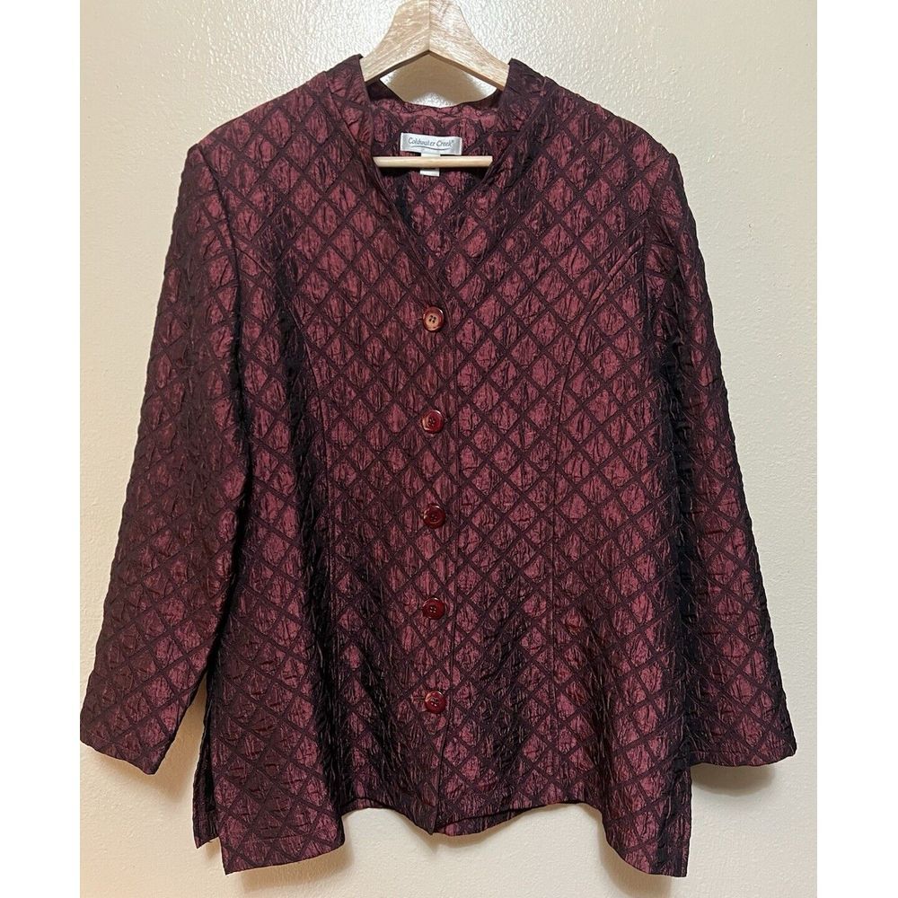 Coldwater Creek Red Wine Jacketโ Crinkle Quilted Shimmer Holiday Party Womens PL